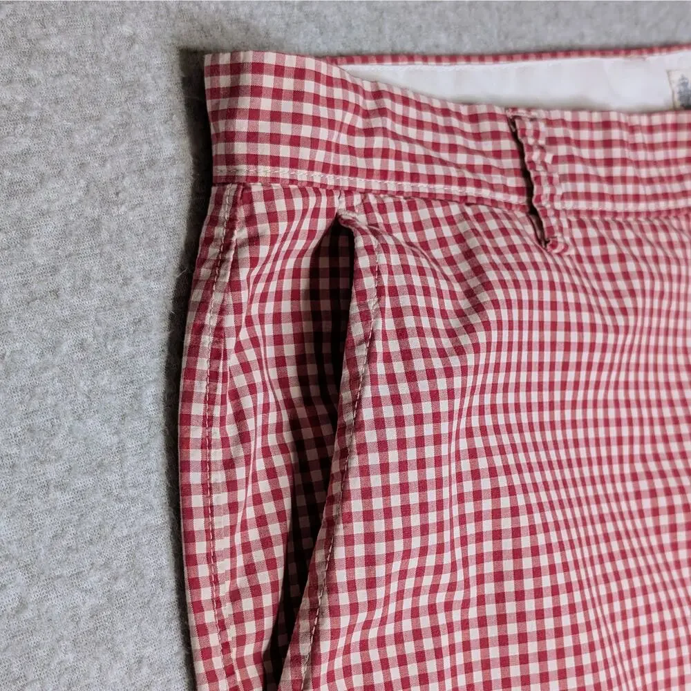 J.Crew Men's Gingham Shorts Cotton Red White Check Flat Front Preppy Size 36
